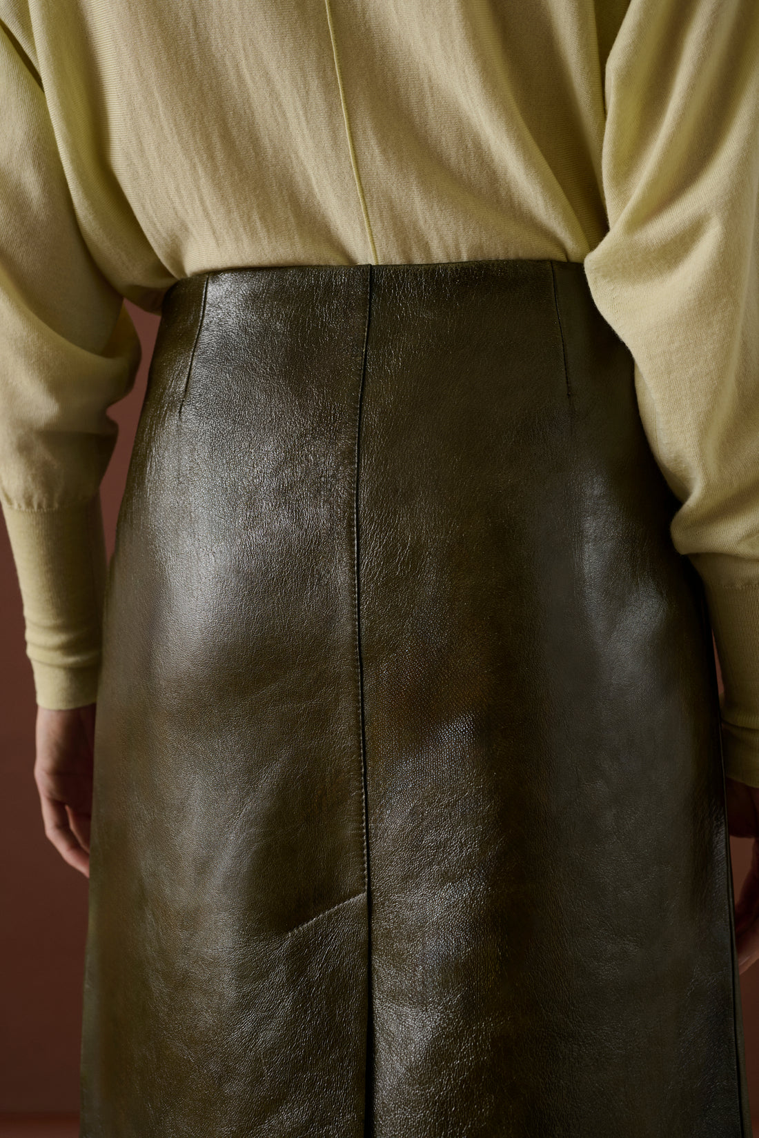 Jupe Liv - Vert Olive - Cuir - Femme