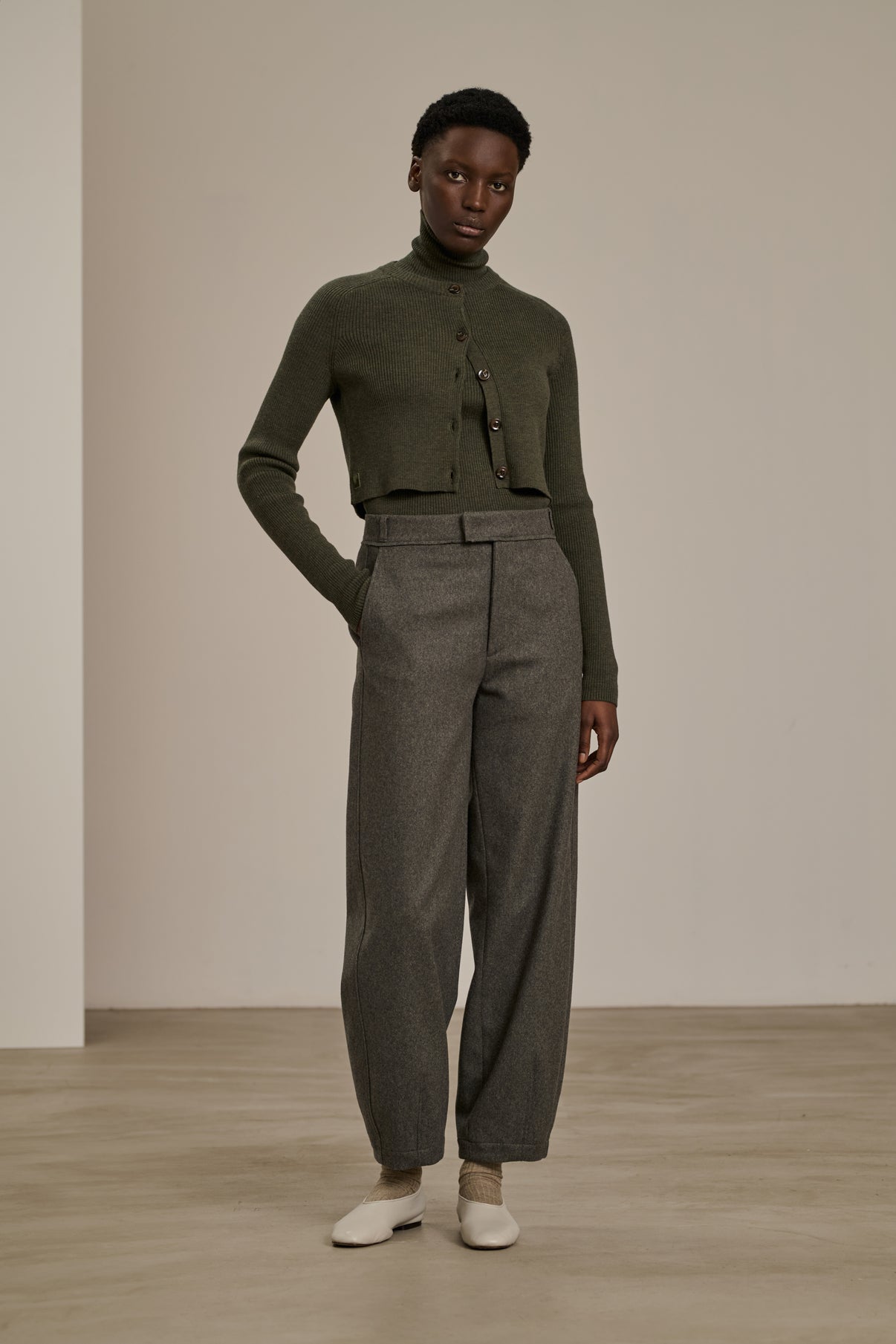 Cardigan Walden - Kaki Foncé - Laine - Femme vue 1